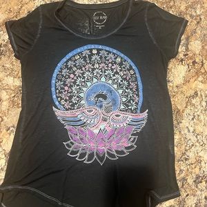 A black t-shirt with design from Macy’s